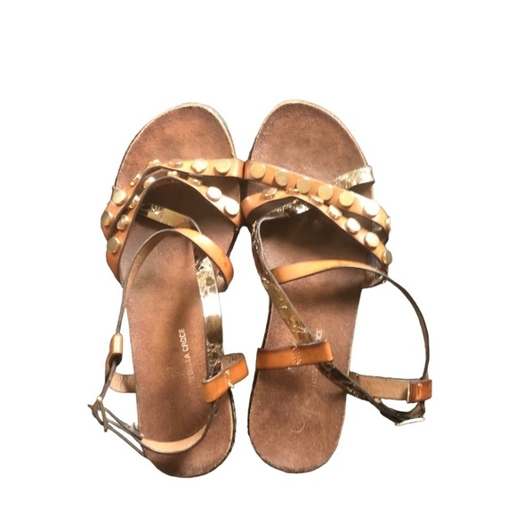 Roberto Della Croce Strappy Leather Sandal Sz. 6 Brown/Metallic Gold Rivets - Picture 3 of 5